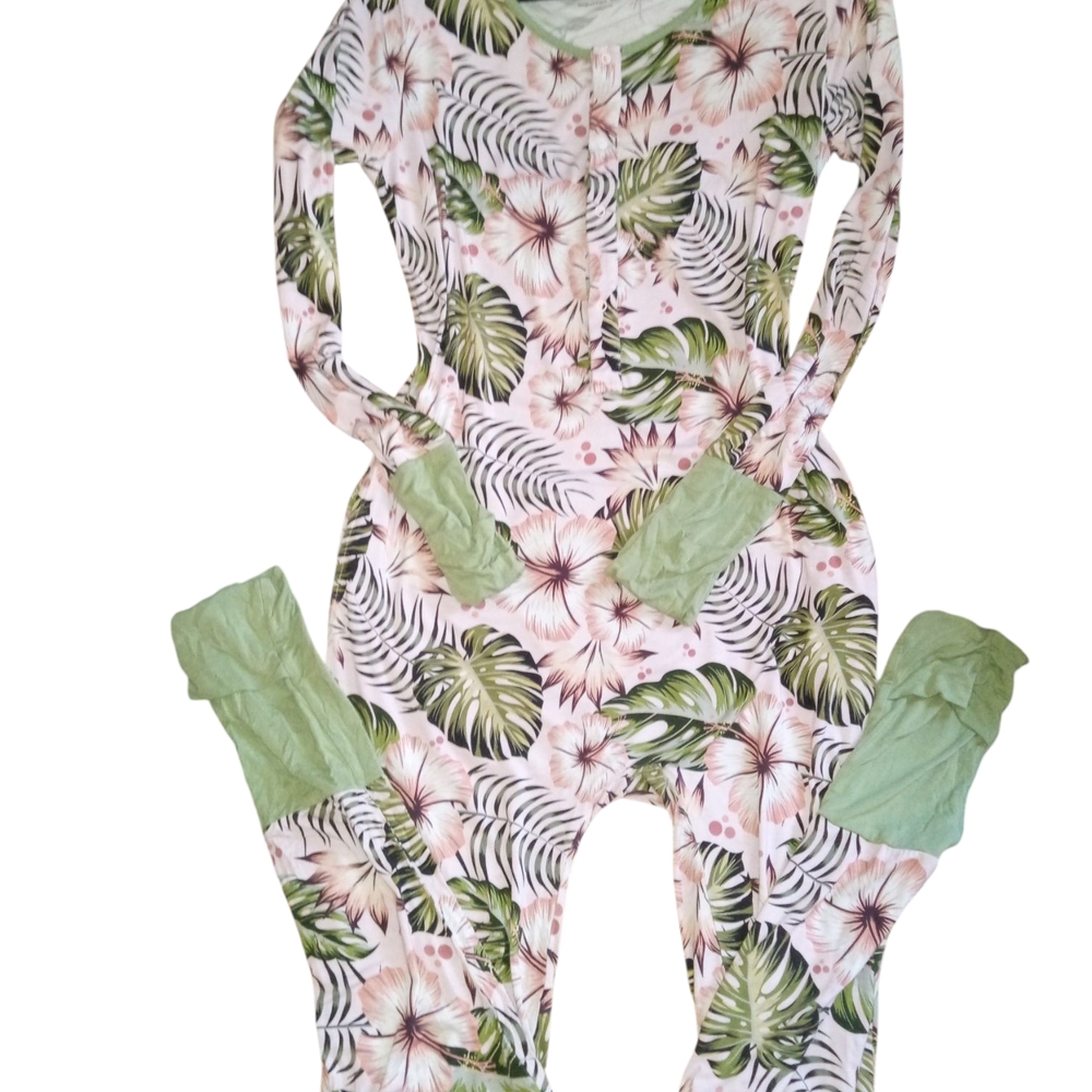 Simple Green and Pink Jumpsuit with Ruffled Sides